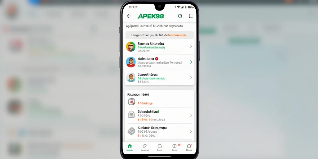 Tampilan antarmuka aplikasi APEK88 yang modern dan informatif.