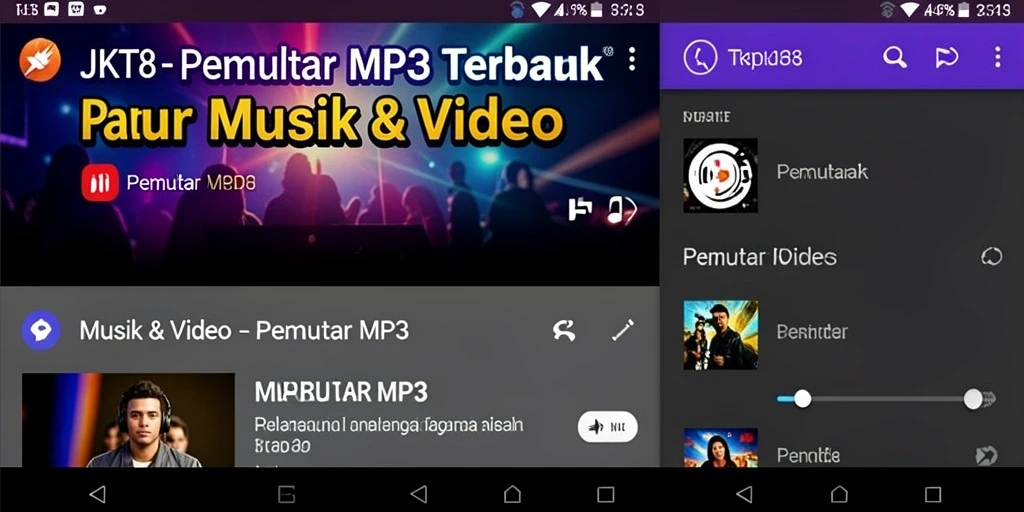 Screenshot JKT8 menampilkan antarmuka pengguna Pemutar MP3 yang menarik dan fungsional.