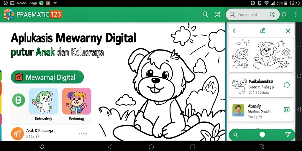 Screenshot PRAGMATIC123 menampilkan antarmuka mewarnai yang ramah anak dengan banyak pilihan gambar.