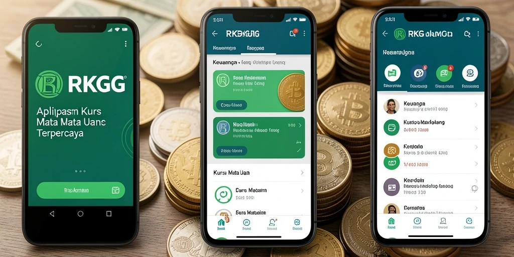 Antarmuka aplikasi RKGG yang menunjukkan kurs mata uang secara real-time.