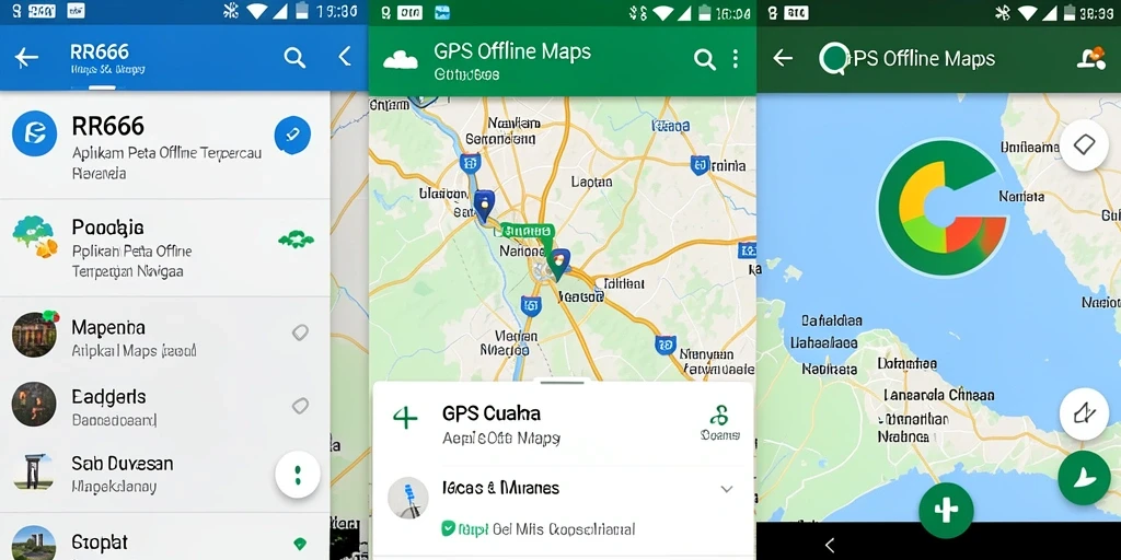 Tampilan antarmuka pengguna RR666 untuk navigasi peta offline.