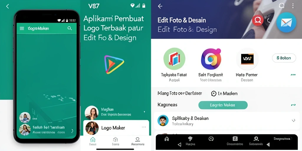 Antarmuka V87 menunjukkan berbagai opsi desain untuk pembuat logo.